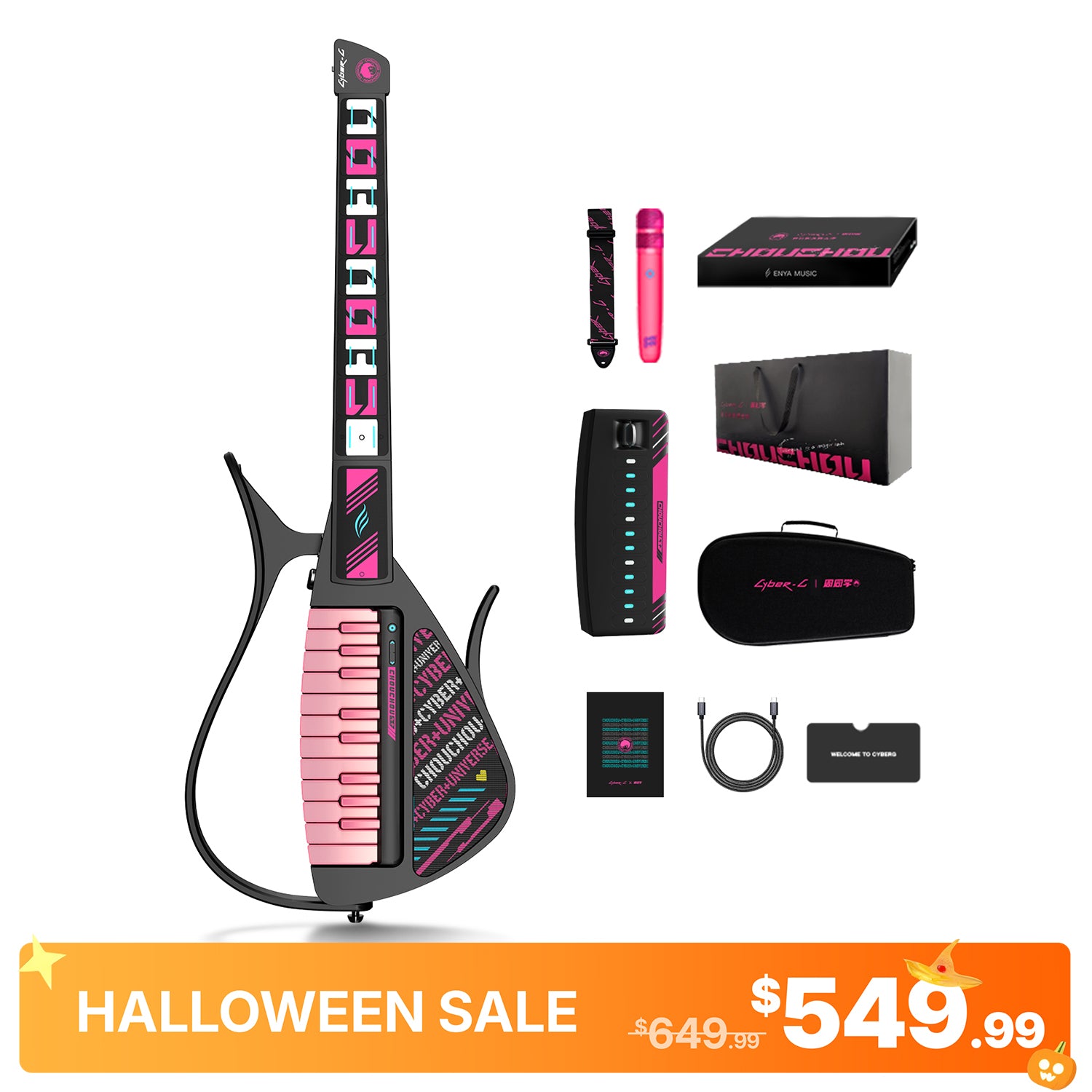 Enya エンヤ Cyber-G スマートエレキギター キーボードモデル 白 CYBER-G Enya Guitarra Inteligente Sem Cordas, Guitarra Dobrável De