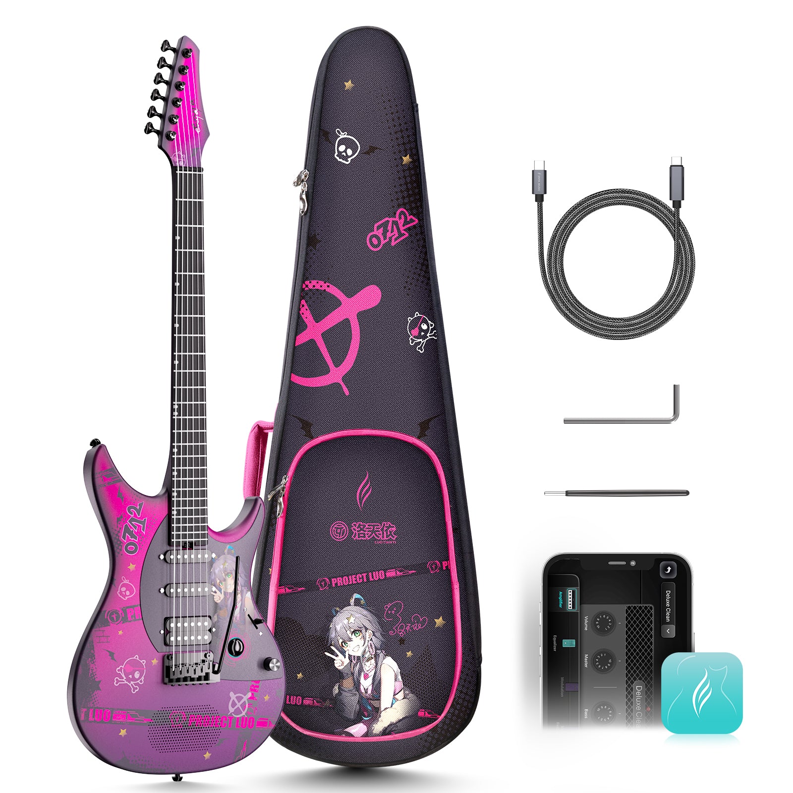 ギター Enya Inspire Black Enya Inspire: Carbon Fiber Super Strat Smart Guitar