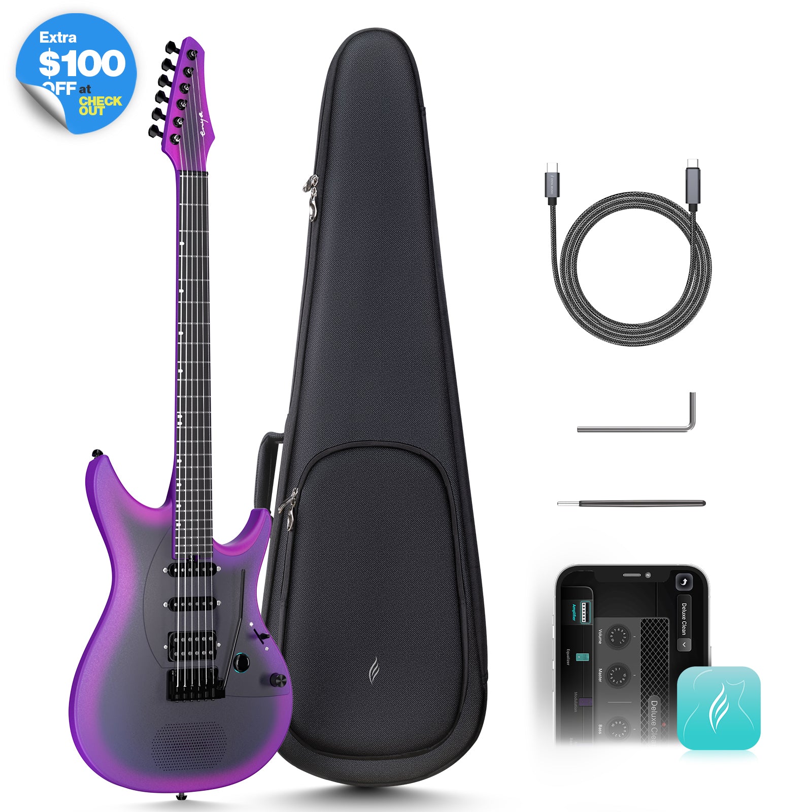 【最終値下】Enya Inspire  Purple Enya Inspire: Carbon Fiber Super Strat Smart Guitar