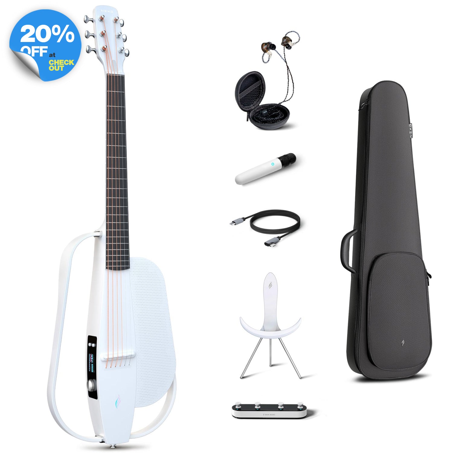 enya music NEXG2 ホワイト スマートギター ENYA NEXG 2: Smart Silent Travel Guitar with Looper